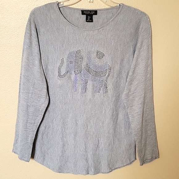 Rachel Zoe Gray Embellished Elephant Cashmere Blend Long Sleeve Shirt - Size S - Picture 1 of 6